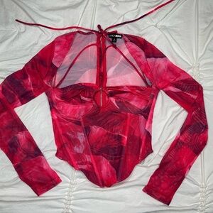 Fashion Nova Red Mesh Long Sleeve Top